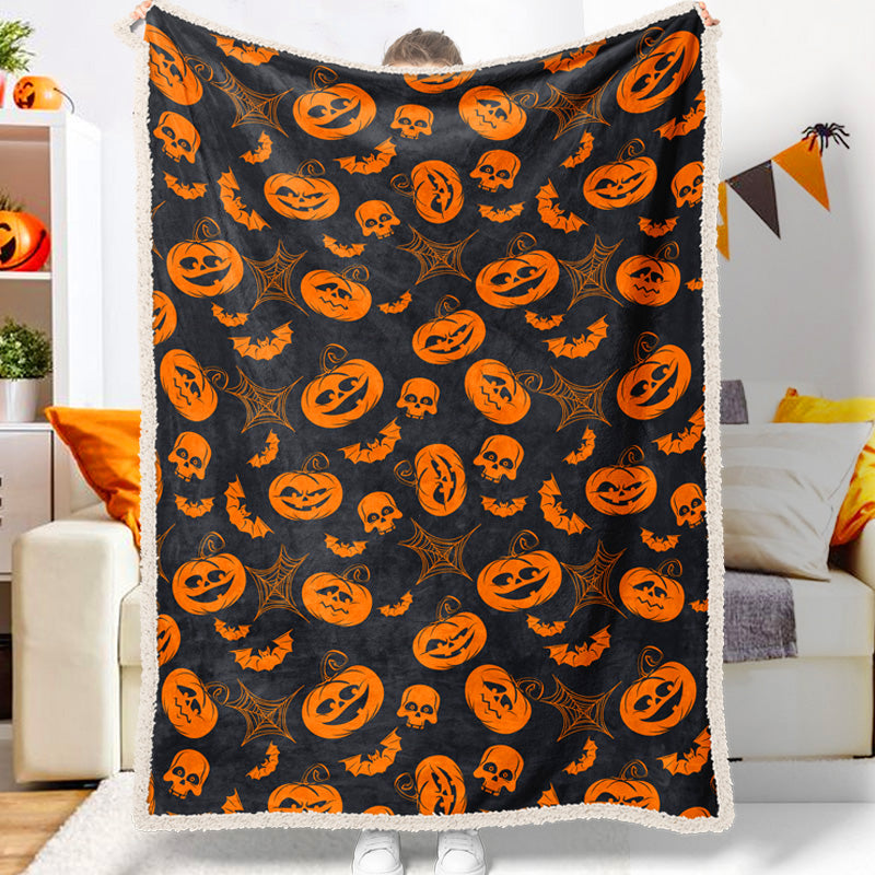 Jollyvogue Halloween Horror Pumpkin Spider Web Halloween Blanket 2022 Soft Sherpa And Fleece Blanket