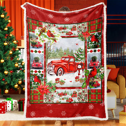 Red Truck Cardinal Christmas Tree Christmas Blanket Sherpa Fleece Blanket