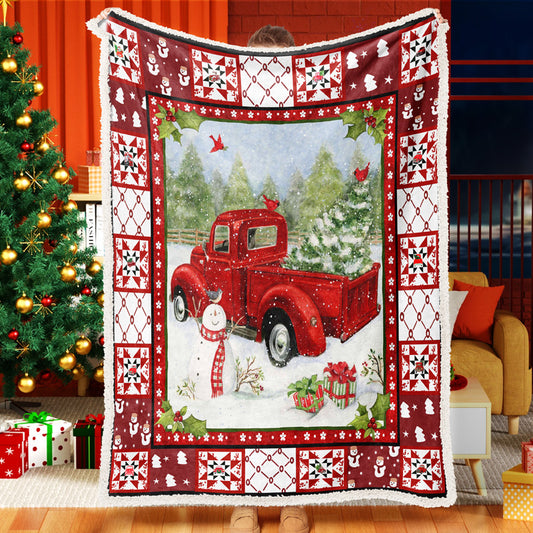 Red Truck Snowman Christmas Tree Christmas Sherpa Fleece Blanket Snowman Quilt