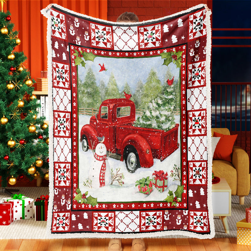 Red Truck Snowman Christmas Tree Christmas Sherpa Fleece Blanket Snowman Quilt