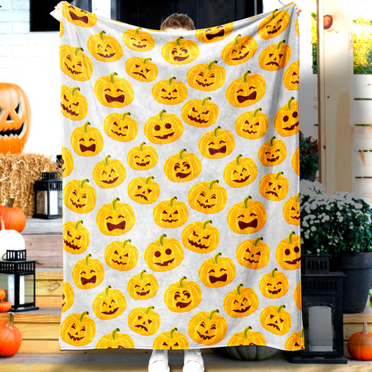 Jollyvogue Halloween Pumpkins With Various Expressions Halloween Blanket 2022 Soft Sherpa And Fleece Blanket