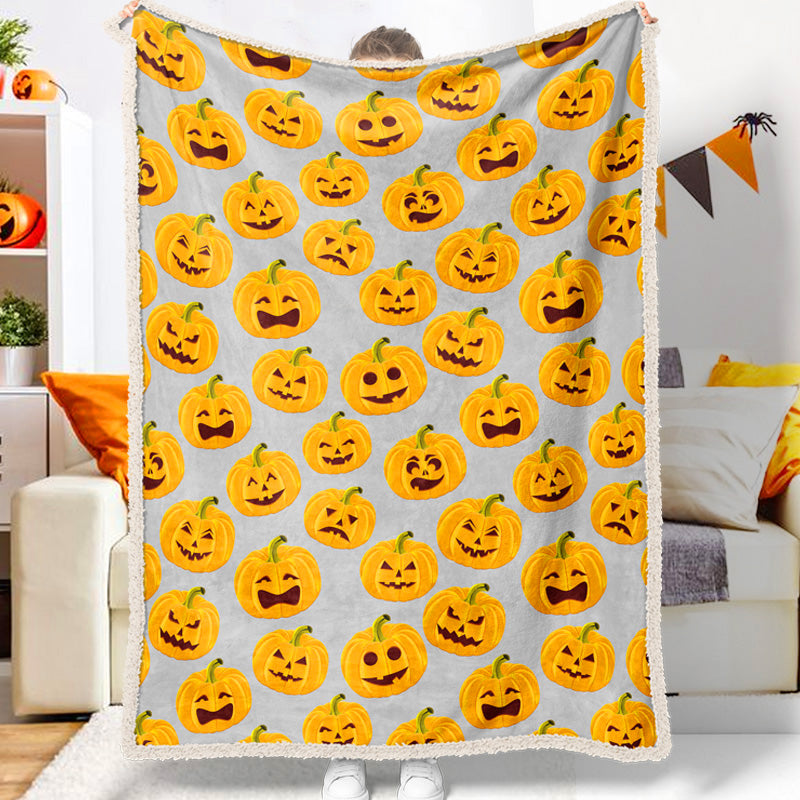 Jollyvogue Halloween Pumpkins With Various Expressions Halloween Blanket 2022 Soft Sherpa And Fleece Blanket