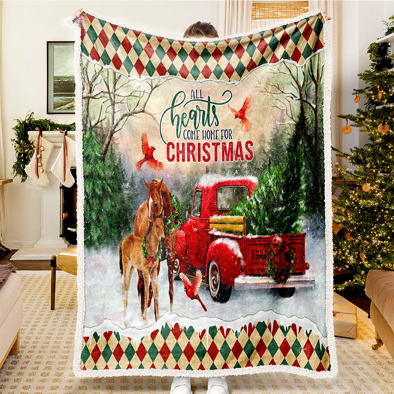 All hearts come home for Christmas Horse Red Truck Blanket
