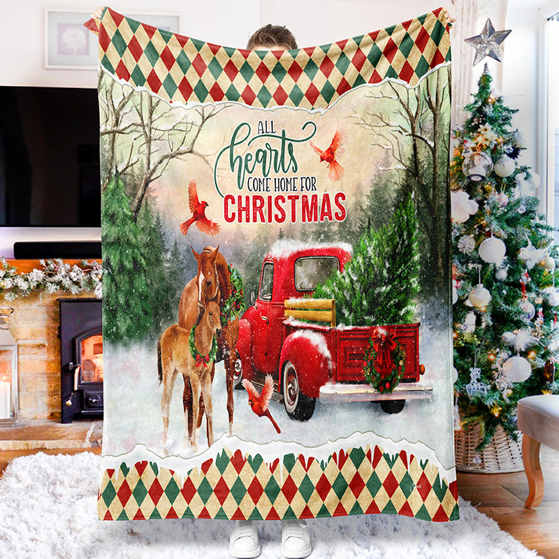 All hearts come home for Christmas Horse Red Truck Blanket