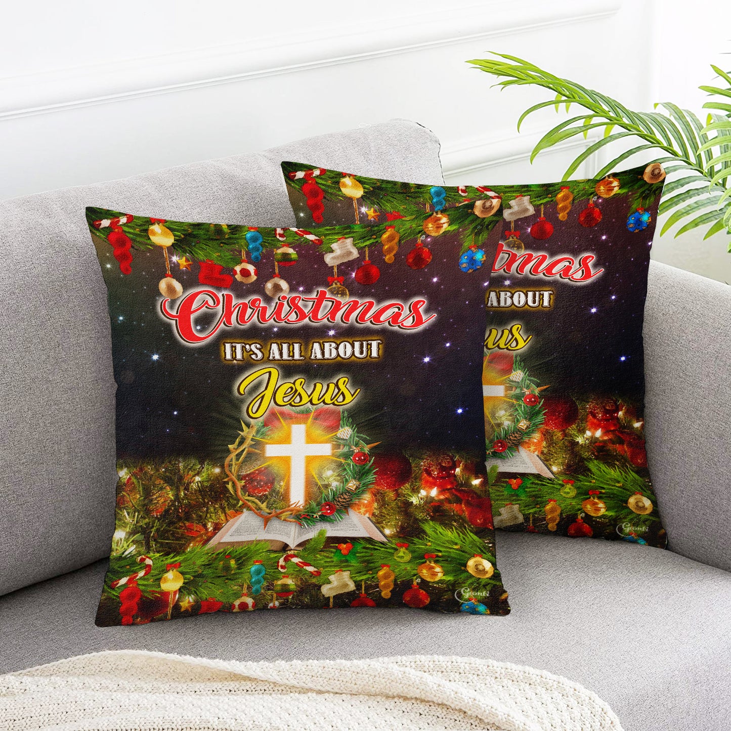 Christmas Is All About Jesus Throw Pillow Cover 2pcs