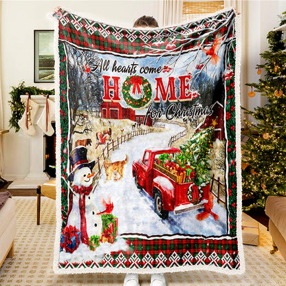 All Hearts Come Home For Christmas Snowman Blanket