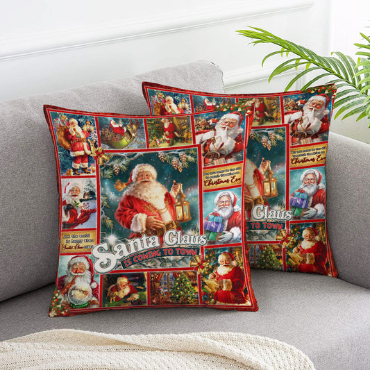 Santa Claus Is Coming To Town Throw Pillow Cover 2pcs