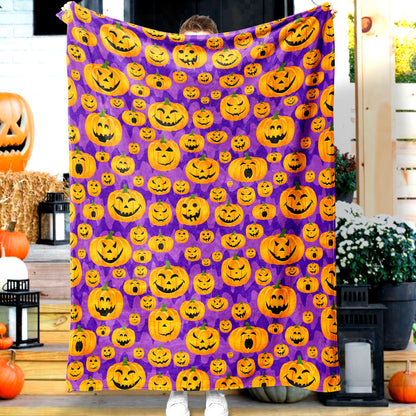Jollyvogue Halloween Pumpkin Purple Variety Of Pumpkin Expressions Halloween Blanket 2022 Soft Sherpa And Fleece Blanket