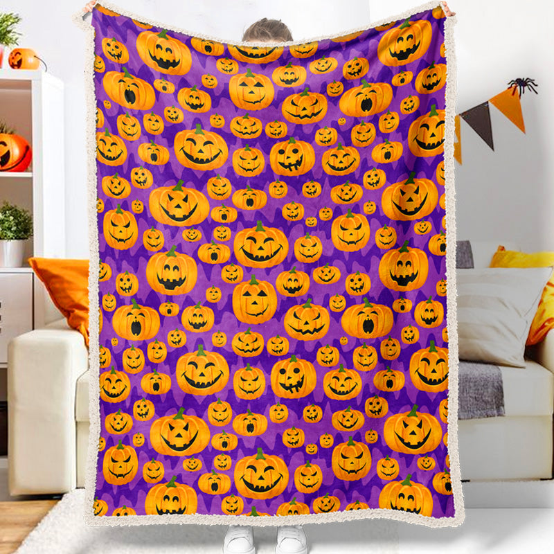 Jollyvogue Halloween Pumpkin Purple Variety Of Pumpkin Expressions Halloween Blanket 2022 Soft Sherpa And Fleece Blanket