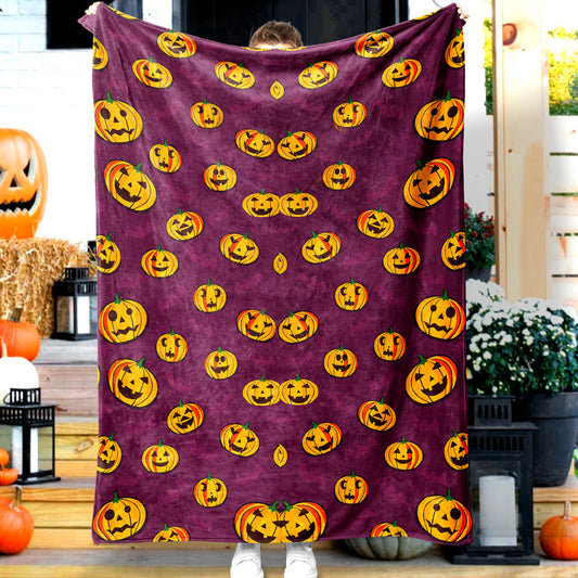 Jollyvogue Halloween Pumpkin Symmetrical Yellow Pumpkin Halloween Blanket 2022 Soft Sherpa And Fleece Blanket