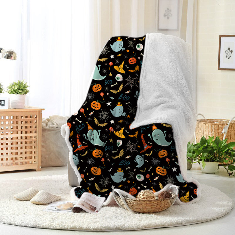 Jollyvogue Halloween Cartoon Ghost Candy Wizard Hat Covered With Halloween Theme Elements Halloween Blanket 2022 Soft Sherpa And Fleece Blanket