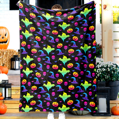 Jollyvogue Halloween Colorful Ghost Wizard Hat Pumpkin Stacking Commemorative Celebration Halloween Halloween Blanket 2022 Soft Sherpa And Fleece Blanket