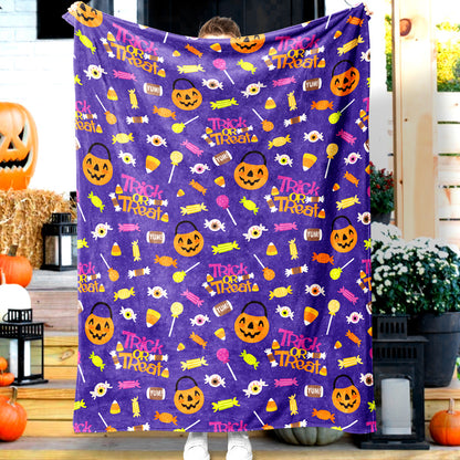 Jollyvogue Halloween Cute Pumpkin Candy Trick Or Treat Cartoon Celebrating Halloween Halloween Blanket 2022 Soft Sherpa And Fleece Blanket