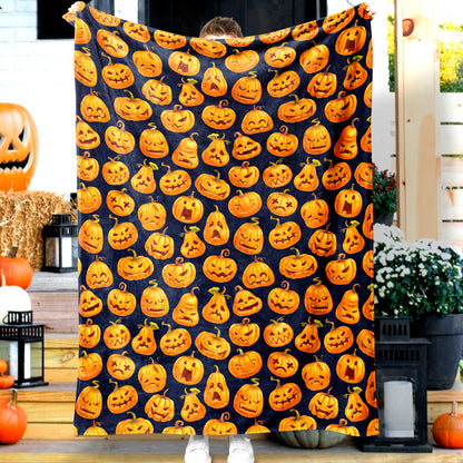 Jollyvogue Halloween Pumpkins With Various Expressions Piled Up Halloween Blanket 2022 Soft Sherpa And Fleece Blanket