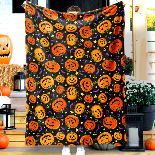 Jollyvogue Halloween Cartoon Pumpkin Smiling Bat Star Celebration Halloween Blanket 2022 Soft Sherpa And Fleece Blanket