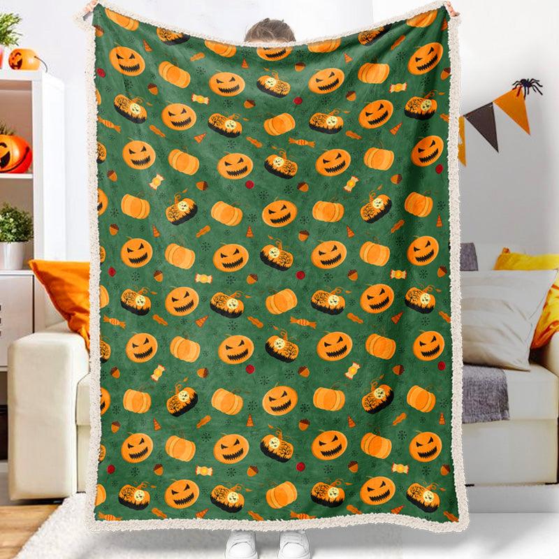 Jollyvogue Halloween Pumpkin Cartoon Green Background Celebrating Halloween Halloween Blanket 2022 Soft Sherpa And Fleece Blanket