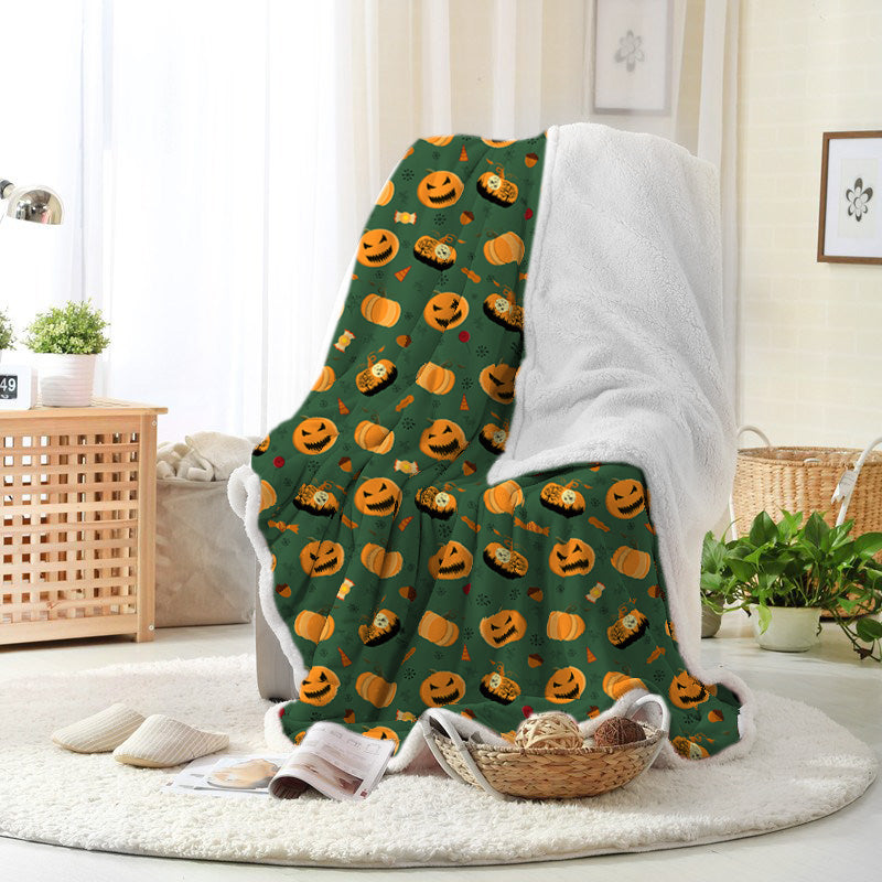 Jollyvogue Halloween Pumpkin Cartoon Green Background Celebrating Halloween Halloween Blanket 2022 Soft Sherpa And Fleece Blanket