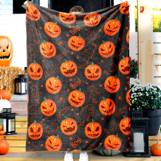 Jollyvogue Halloween Pumpkin Various Expressions Cartoon Candy Tombstone Halloween Blanket 2022 Soft Sherpa And Fleece Blanket