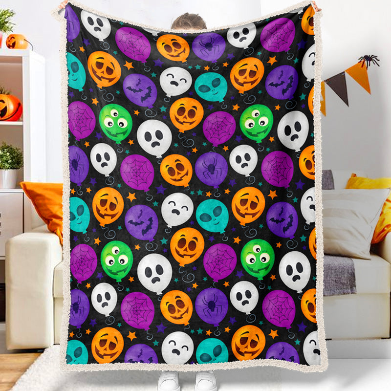 Jollyvogue Halloween Colorful Balloons Skull Spider Celebrating Halloween Halloween Blanket 2022 Soft Sherpa And Fleece Blanket