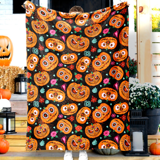 Jollyvogue Halloween Horror Pumpkin Red Eye Stacked To Celebrate Halloween Halloween Blanket 2022 Soft Sherpa And Fleece Blanket