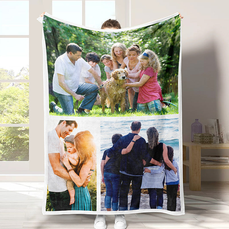 Personalized Photo Blanket 3 Photos Gift for Family