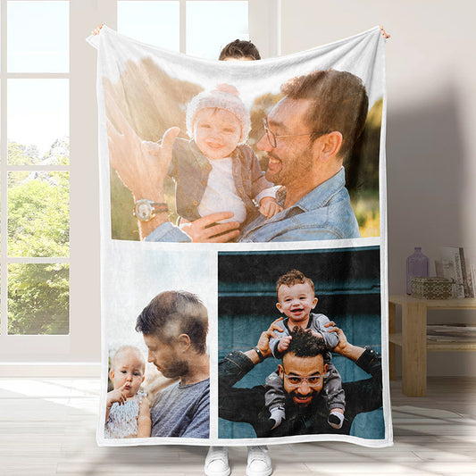 Personalized Photo Blanket 3 Photos Gift for Dad