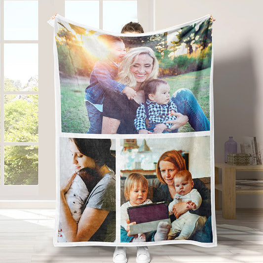 Personalized Photo Blanket 3 Photos Gift for Mom