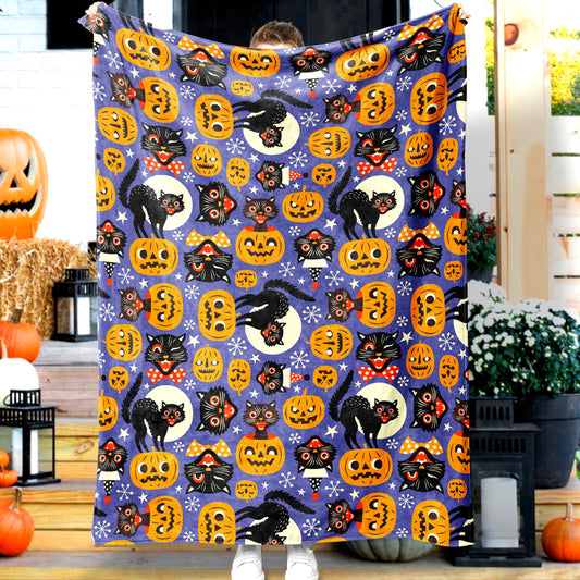 Jollyvogue Halloween Black Cat Pumpkin Moon Cat Embellishment To Celebrate Halloween Halloween Blanket 2022 Soft Sherpa And Fleece Blanket