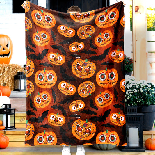 Jollyvogue Halloween Horror Pumpkin Red Eye Bat Spider Web Halloween Blanket 2022 Soft Sherpa And Fleece Blanket