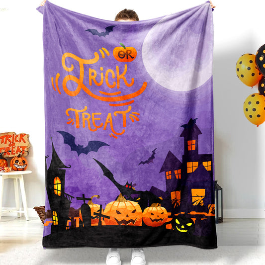 Jollyvogue Halloween Trick Or Treat Bat Pumpkin Castle Memorial Halloween Blanket 2022 Soft Sherpa And Fleece Blanket