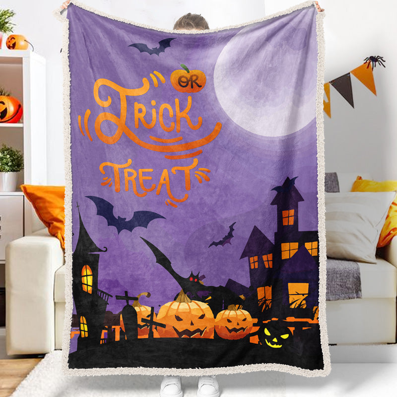 Jollyvogue Halloween Trick Or Treat Bat Pumpkin Castle Memorial Halloween Blanket 2022 Soft Sherpa And Fleece Blanket