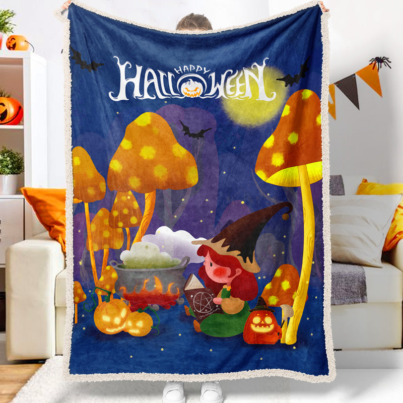 Jollyvogue Halloween Cartoon Mushroom Little Girl Fairy Tale World Commemorate Halloween Halloween Blanket 2022 Soft Sherpa And Fleece Blanket