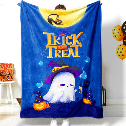 Jollyvogue Halloween Cute White Ghost Moon Black Cat Trick Or Treat Halloween Blanket 2022 Soft Sherpa And Fleece Blanket