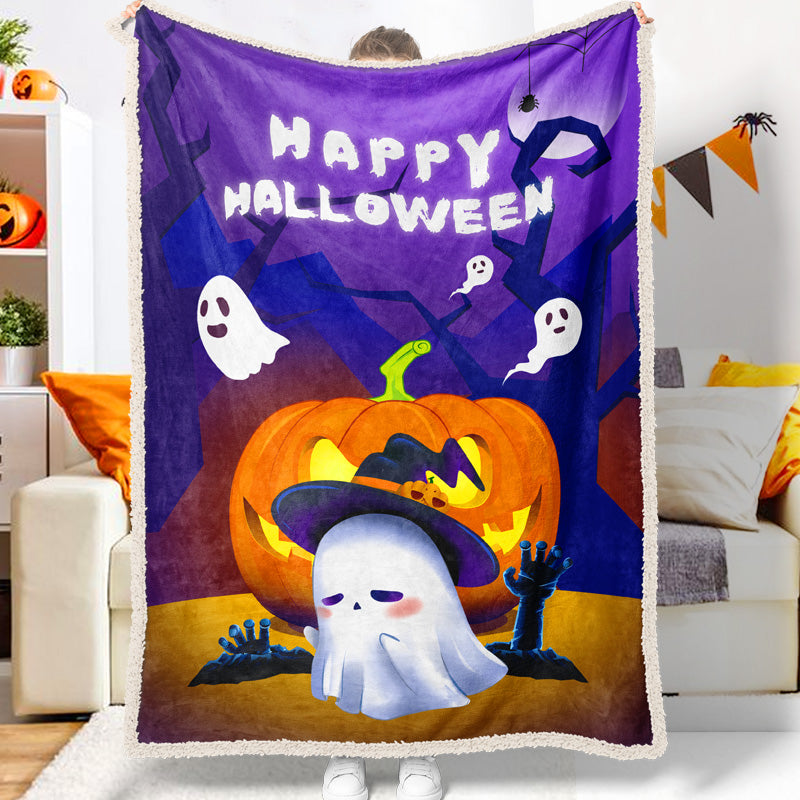 Jollyvogue Halloween Cartoon Ghost Pumpkin Happy Halloween Halloween Blanket 2022 Soft Sherpa And Fleece Blanket