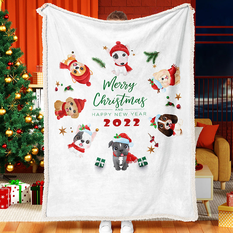 Looped Christmas Pet Blanket Pug Christmas Blanket