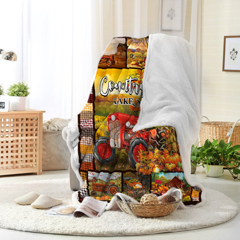 Halloween And Harvest Truck Pumpkin Sunflower Throw Celebration Halloween Blanket Thick Soft Sherpa Fleece Blanket