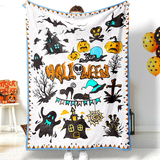 Jollyvogue Halloween Twisted Cartoon Ghost Pumpkin Evil Castle Tombstone Halloween Memorial Halloween Blanket 2022 Soft Sherpa And Fleece Blanket