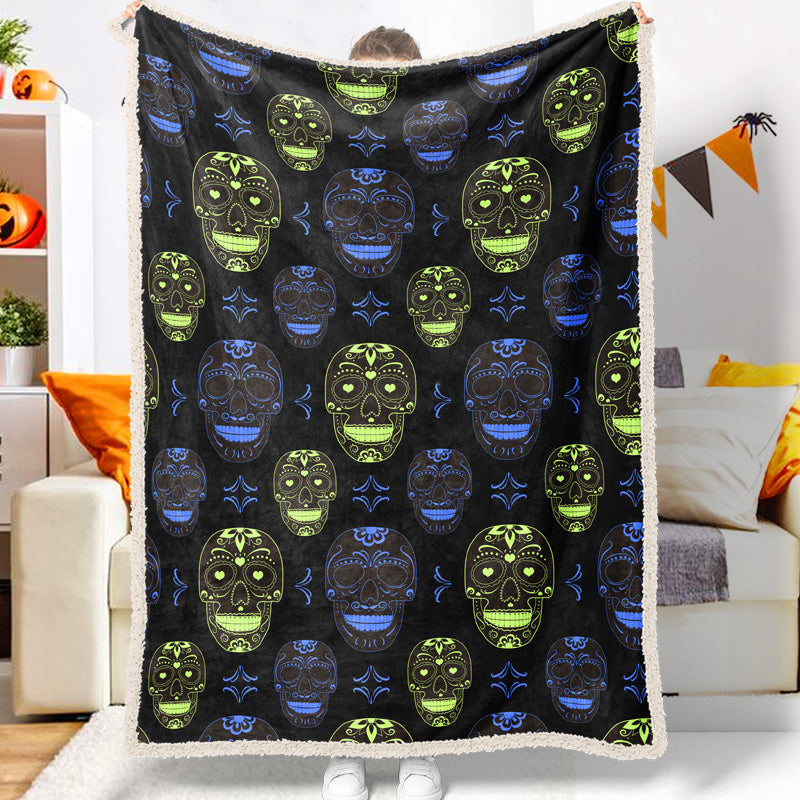 Jollyvogue Halloween Colorful Skull Print Halloween Halloween Blanket 2022 Soft Sherpa And Fleece Blanket
