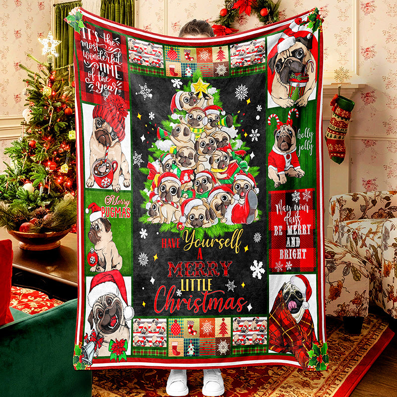 Pug Christmas Sofa Throw Blanket  Pug Dog Cute Fleece Sherpa Blanket Pug Lover Blanket