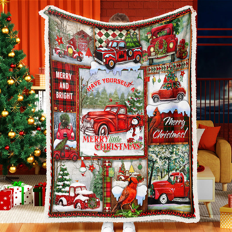 Red Truck Christmas Fleece Sherpa Blanket