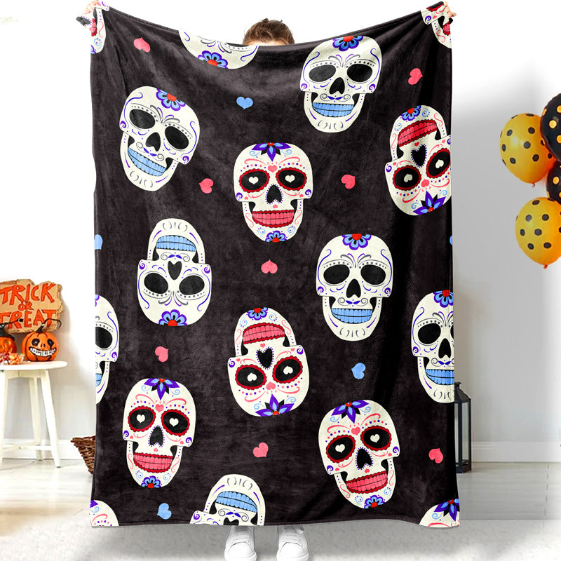 Jollyvogue Halloween Colorful Skull Smiling Hearts Halloween Design Halloween Blanket 2022 Soft Sherpa And Fleece Blanket
