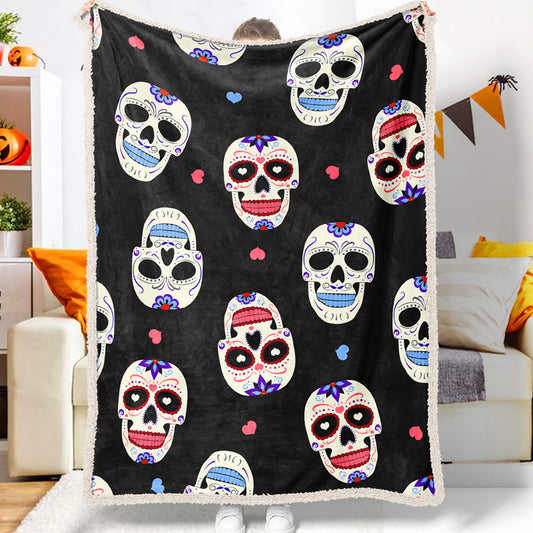 Jollyvogue Halloween Colorful Skull Smiling Hearts Halloween Design Halloween Blanket 2022 Soft Sherpa And Fleece Blanket