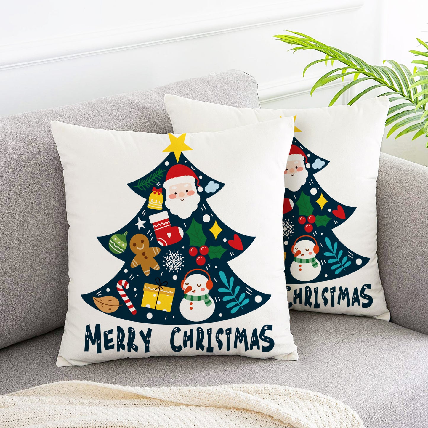Green christmas tree silhouette celebration pillow covers 2pcs