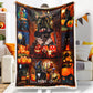 Halloween Black Cat Witch Grim Pumpkin Throw Trick Or Treat Thick Soft Sherpa Fleece Blanket
