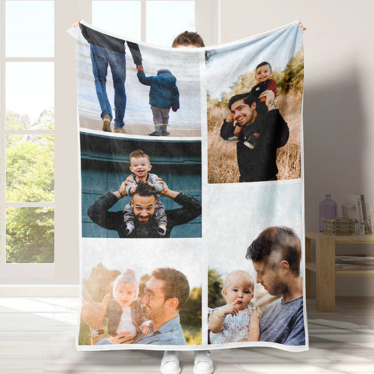 Personalized Photo Blanket 5 Photos Gift for Dad