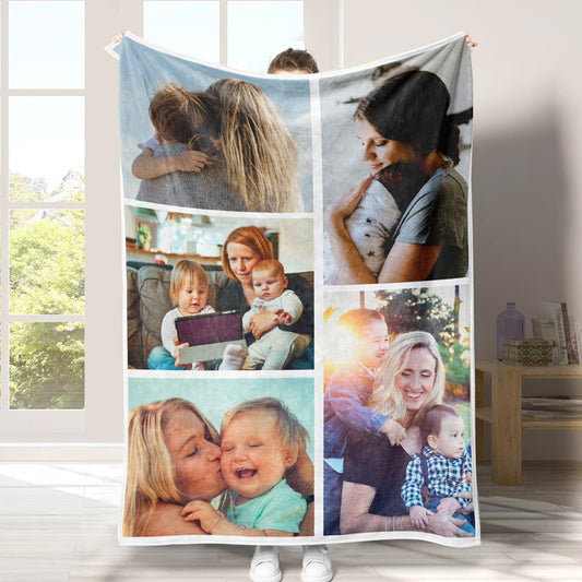 Personalized Photo Blanket 5 Photos Gift for Mom