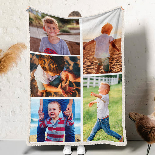 Personalized Photo Blanket 5 Photos Gift for Son