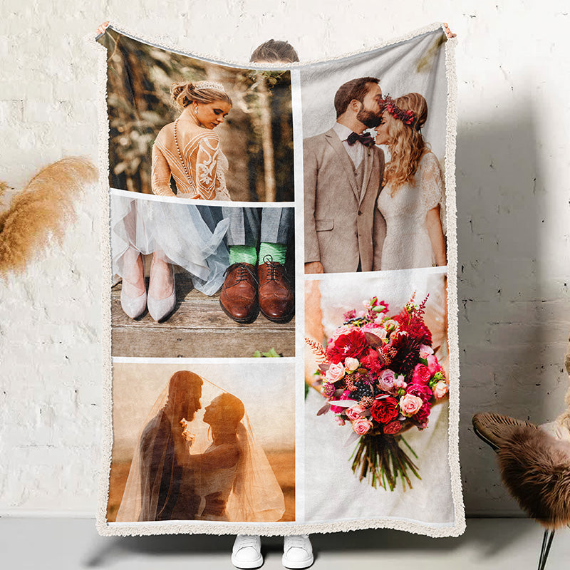 Personalized Photo Blanket 5 Photos Gift for Lovers