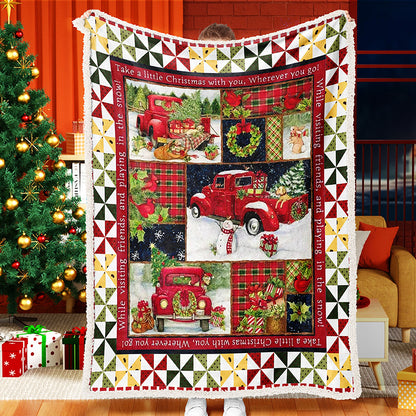 Red Truck Christmas Tree Wreath Gift To Celebrate Christmas Fleece Sherpa Blanket Snowman Quilt