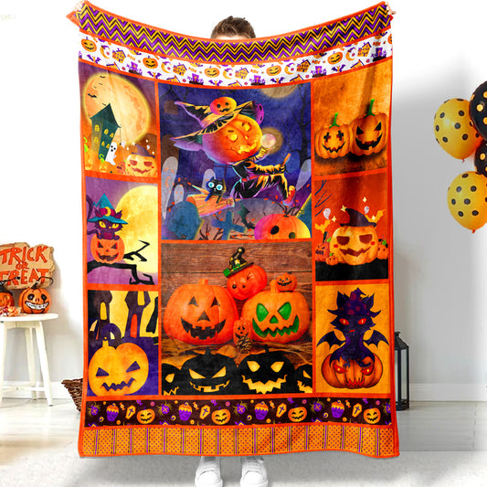 Jollyvogue Halloween Pumpkin Black Cat Castle Halloween Theme Celebration Holiday Halloween Blanket 2022 Soft Sherpa And Fleece Blanket